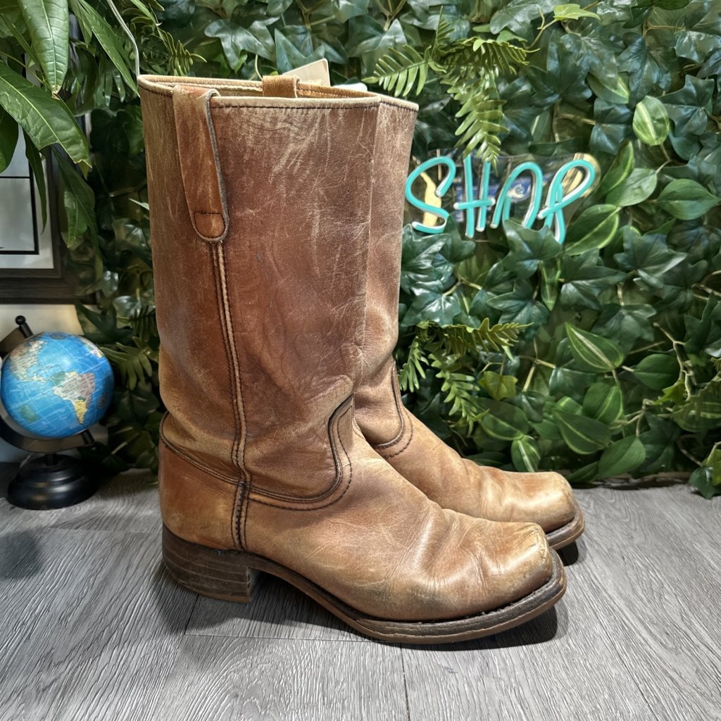 Vintage Campus 70s Square Toe Mens Brown Usa Boots Size 13 D